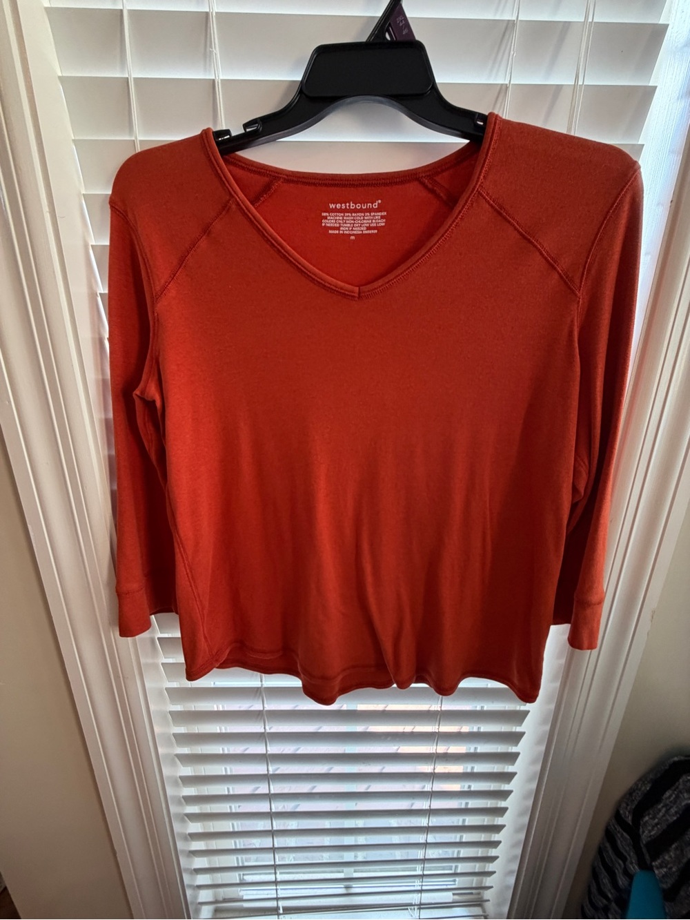 Westbound Women's Burnt Orange V-Neck Long Sleeve Top